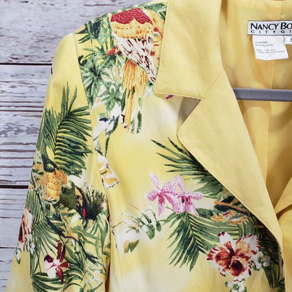 Nancy Bolen City Girl Women's Silk Birds of Paradise Blazer Jacket Size Small - Picture 10 of 16